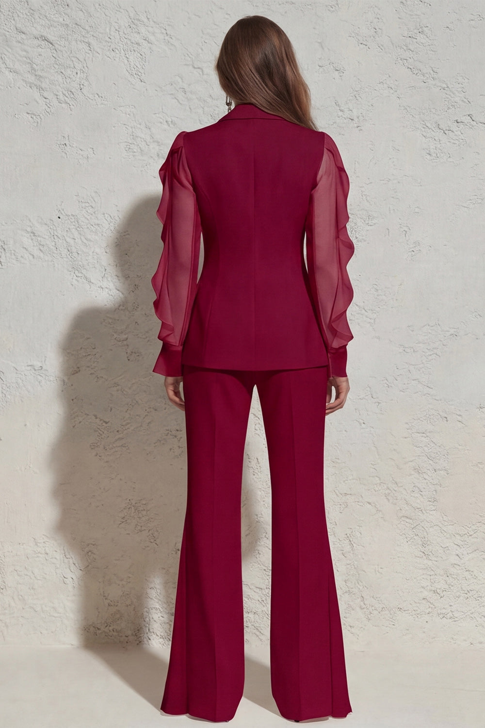 Ruffled Notched Lapel 2 Piece White Women Suits with Pockets