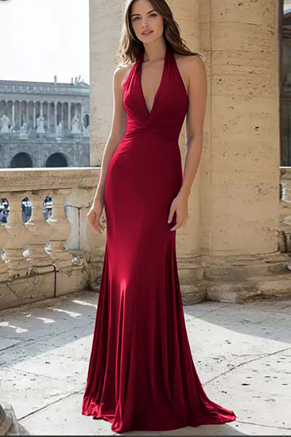Navy Mermaid Halter Long Satin Formal Dress