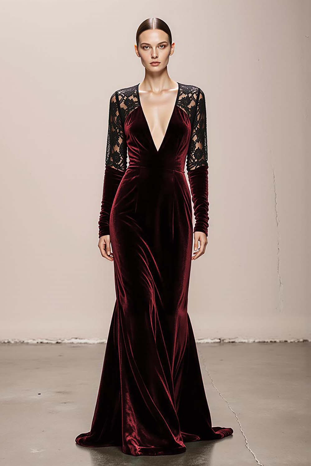 Mermaid Velvet Deep V-Neck Dark Green Evening Dress