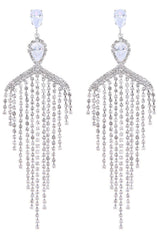 Silver Zircon Tassel Rhinestones Earrings