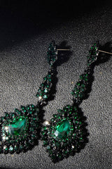 Dark Green Rhinestone Dangle Earrings
