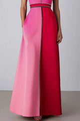 Pink Colorblock High Neck Maxi Formal Dress