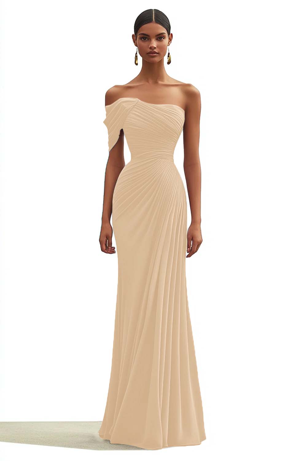 One Shoulder Sheath Pleated Dark Green Long Formal Dress