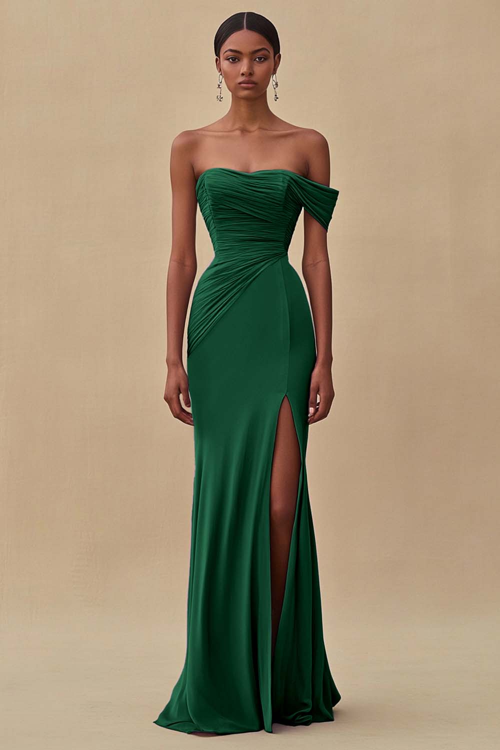 One Shoulder Purple Ruched Sheath Long Formal Dress with Slit