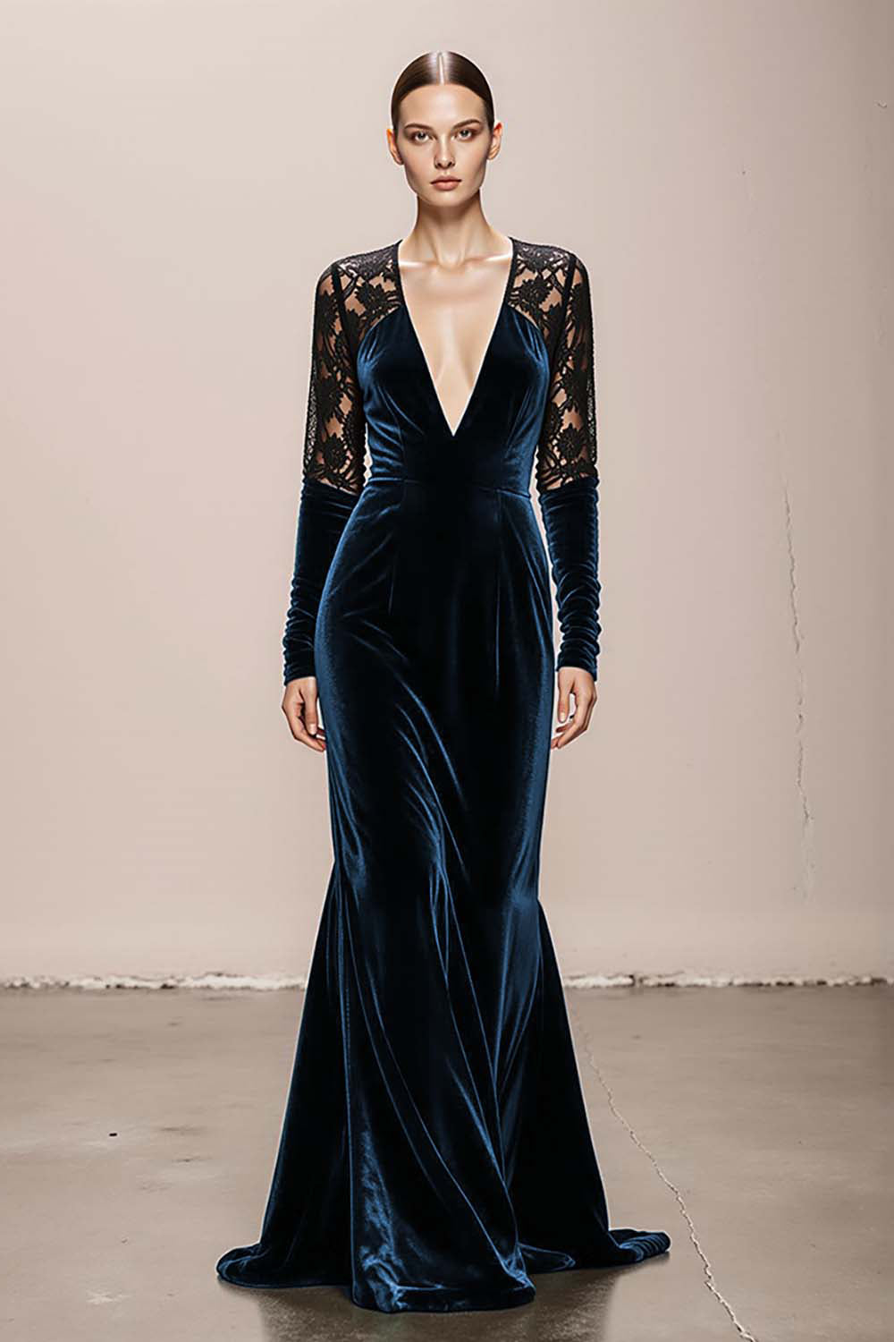 Mermaid Velvet Deep V-Neck Dark Green Evening Dress