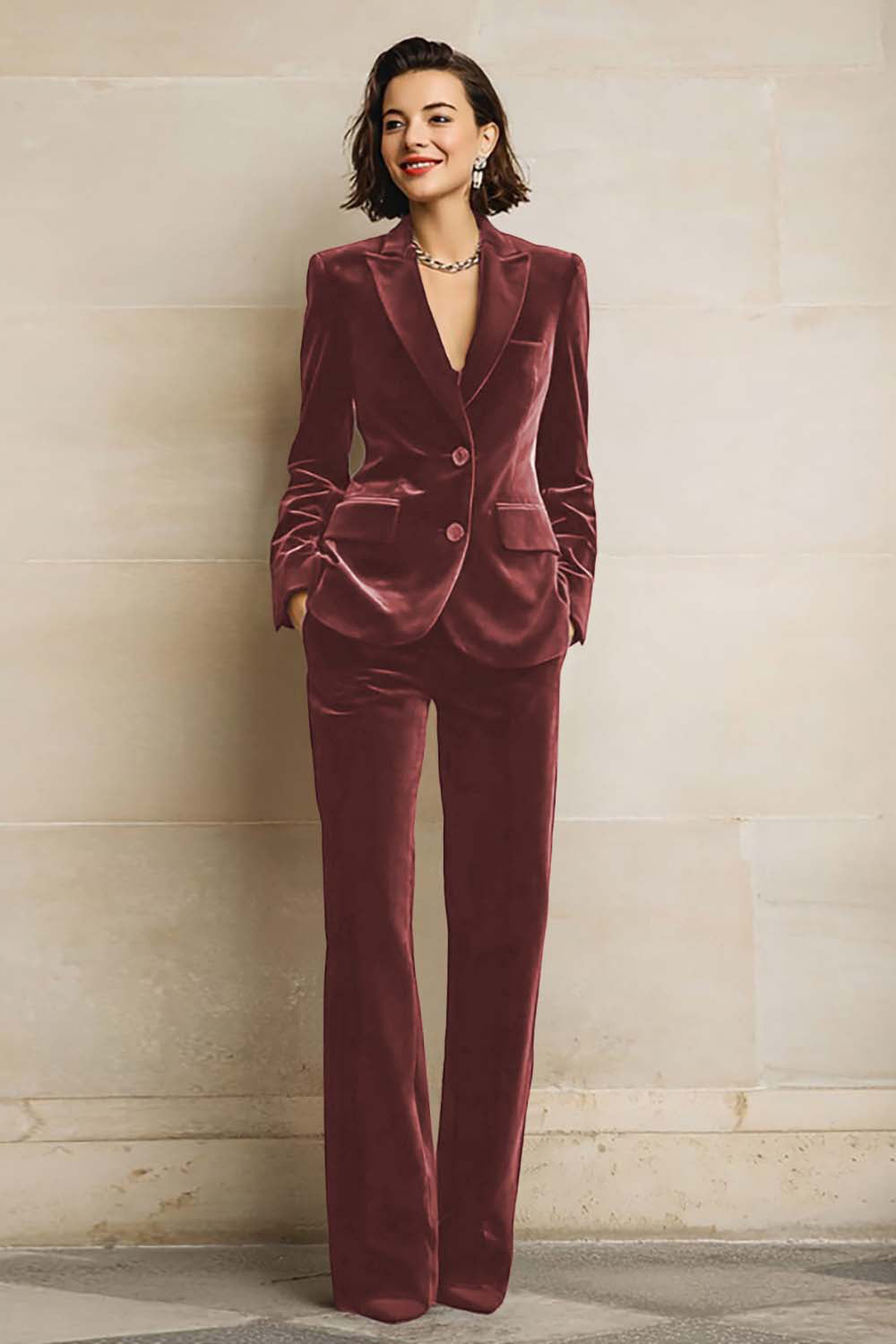 Purple Velvet Peak Lapel 2 Piece Women Suits