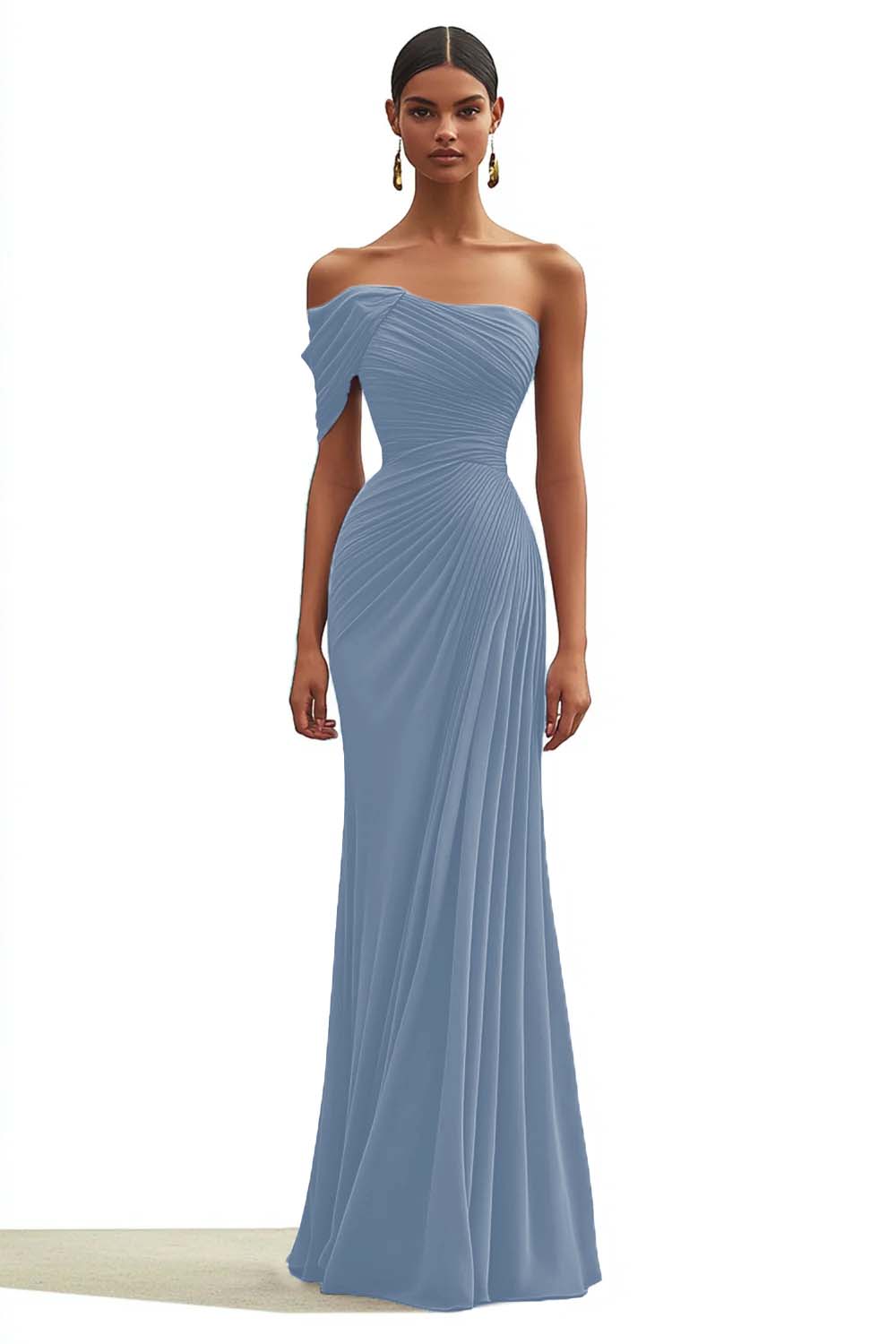 One Shoulder Sheath Pleated Dark Green Long Formal Dress