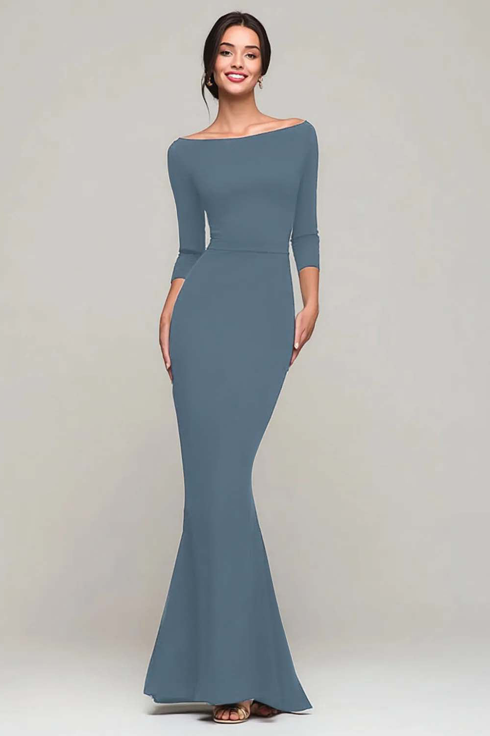 Simple Mermaid Bateau Neck Black Tie Dress