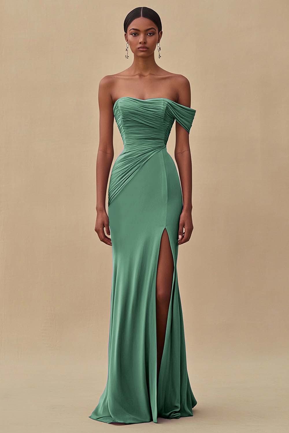 One Shoulder Purple Ruched Sheath Long Formal Dress with Slit