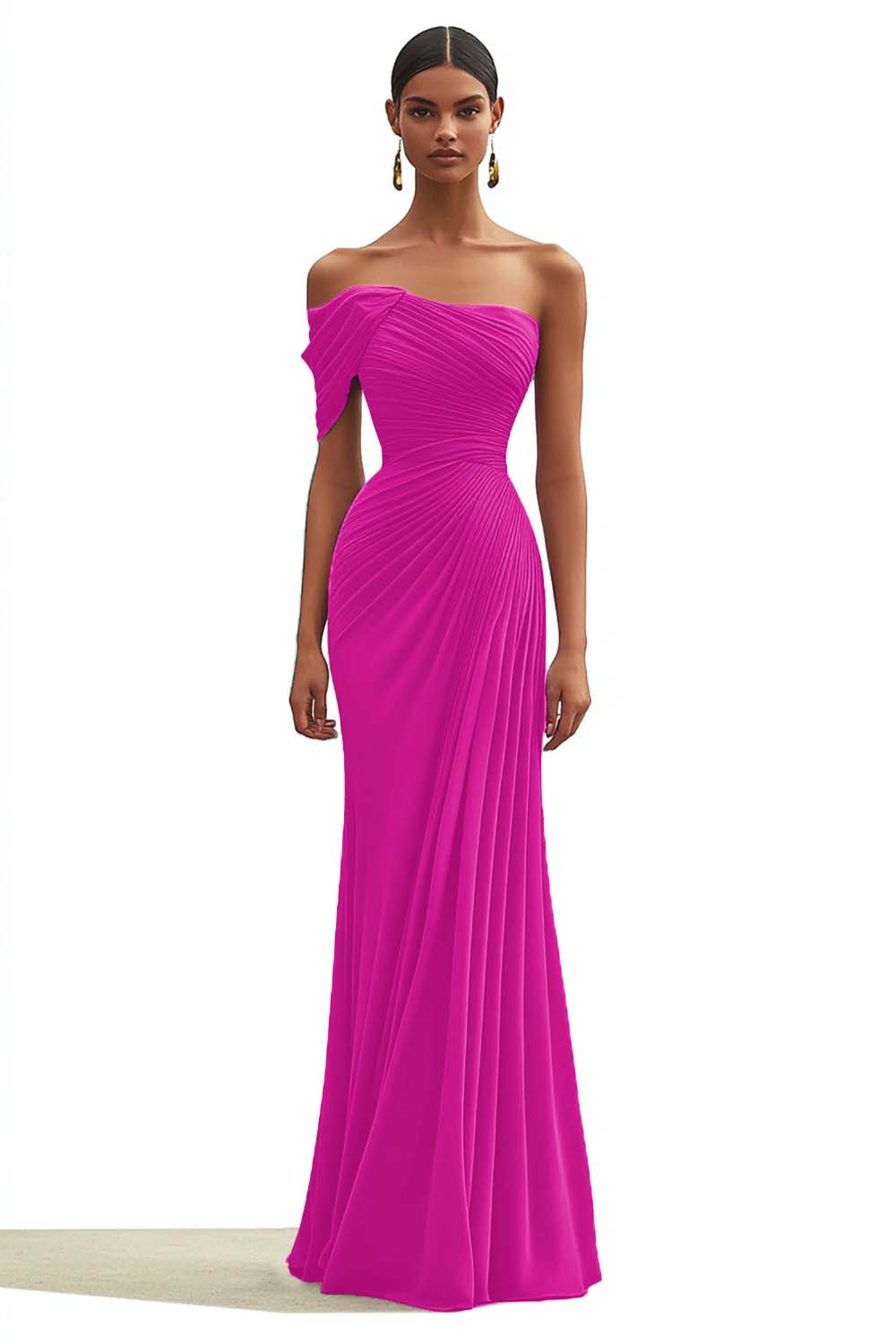 One Shoulder Sheath Pleated Dark Green Long Formal Dress