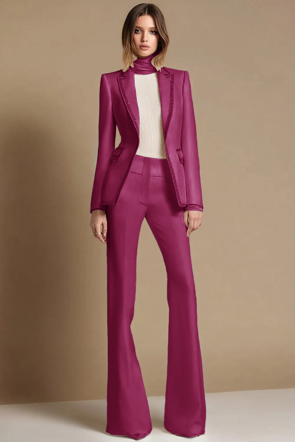 White 2-Piece Peak Lapel Prom Suits With Beading