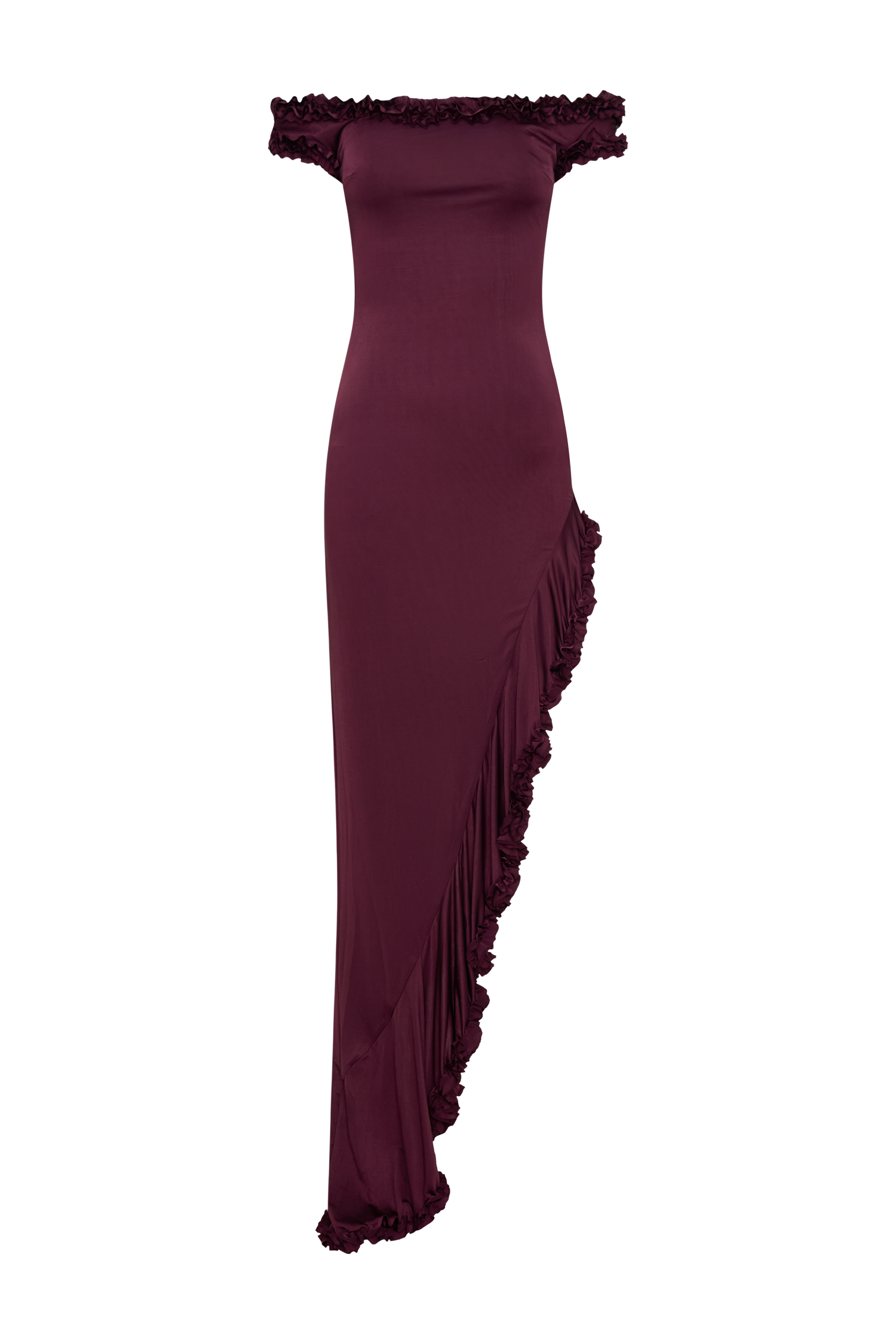 Arielle Off Shoulder Ruffle Midi Dress - Plum