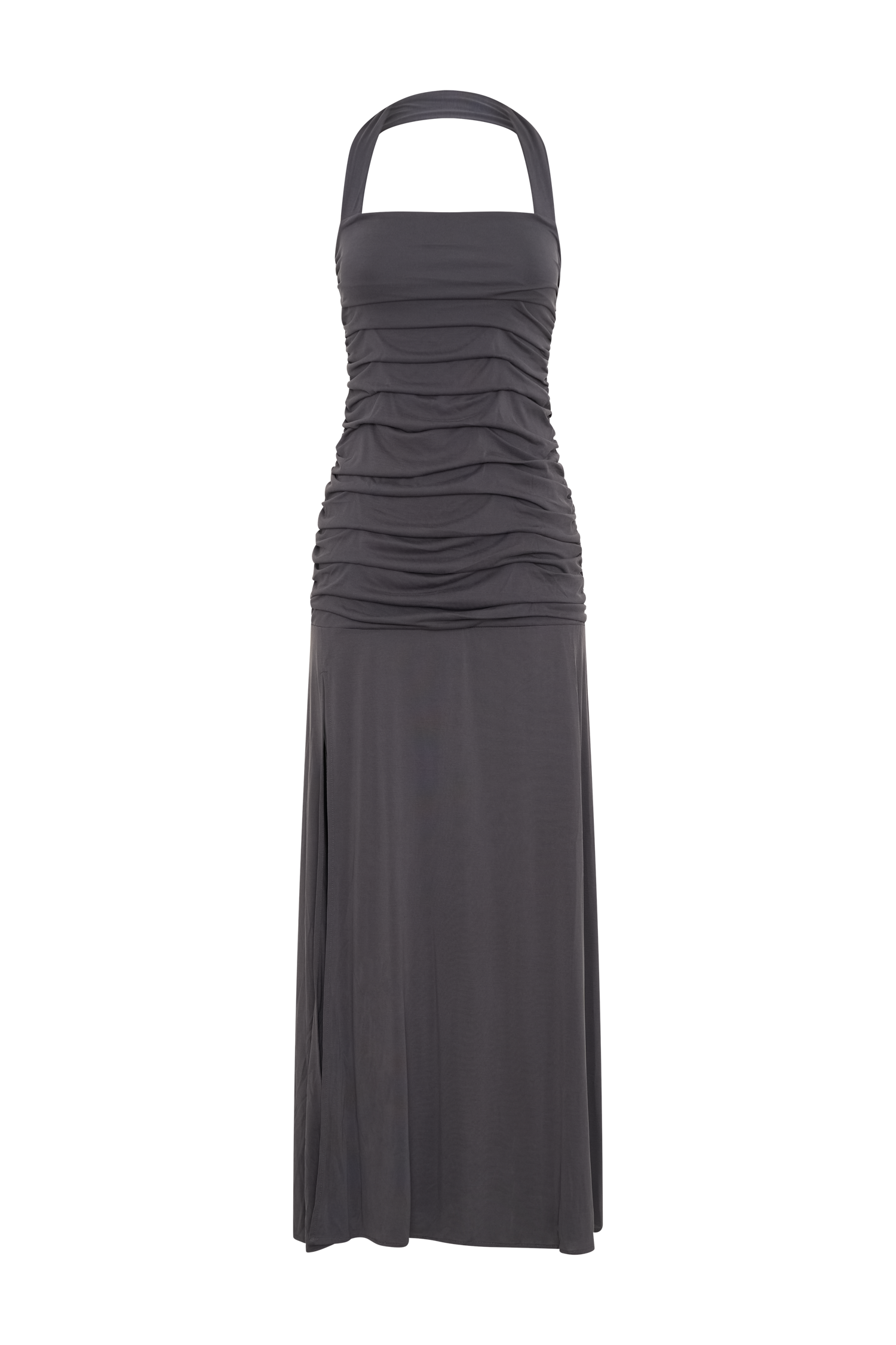 Bentley Peached Jersey Halter Maxi Dress - Charcoal