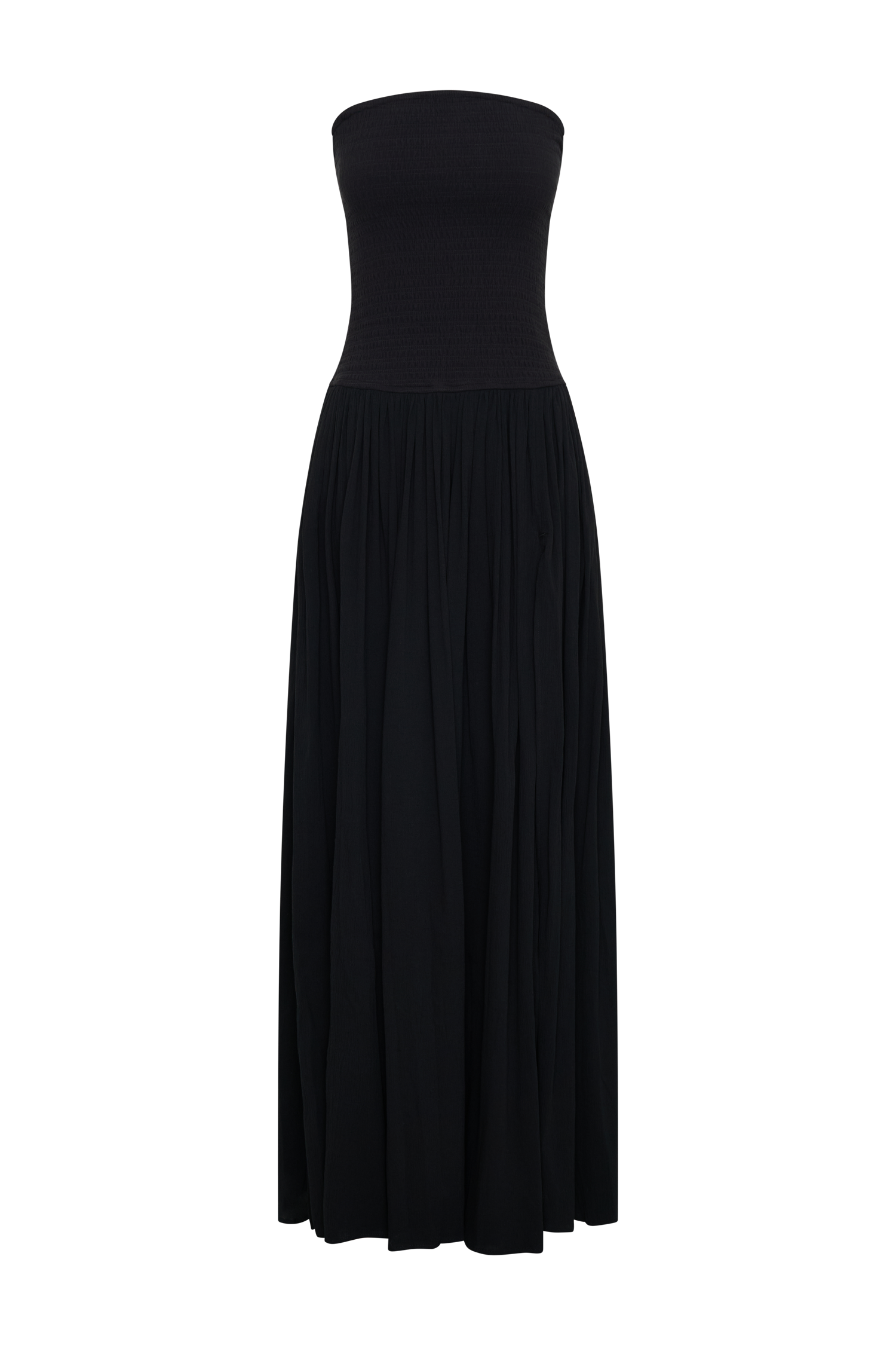 Maureen Cotton Shirring Maxi Dress - Black