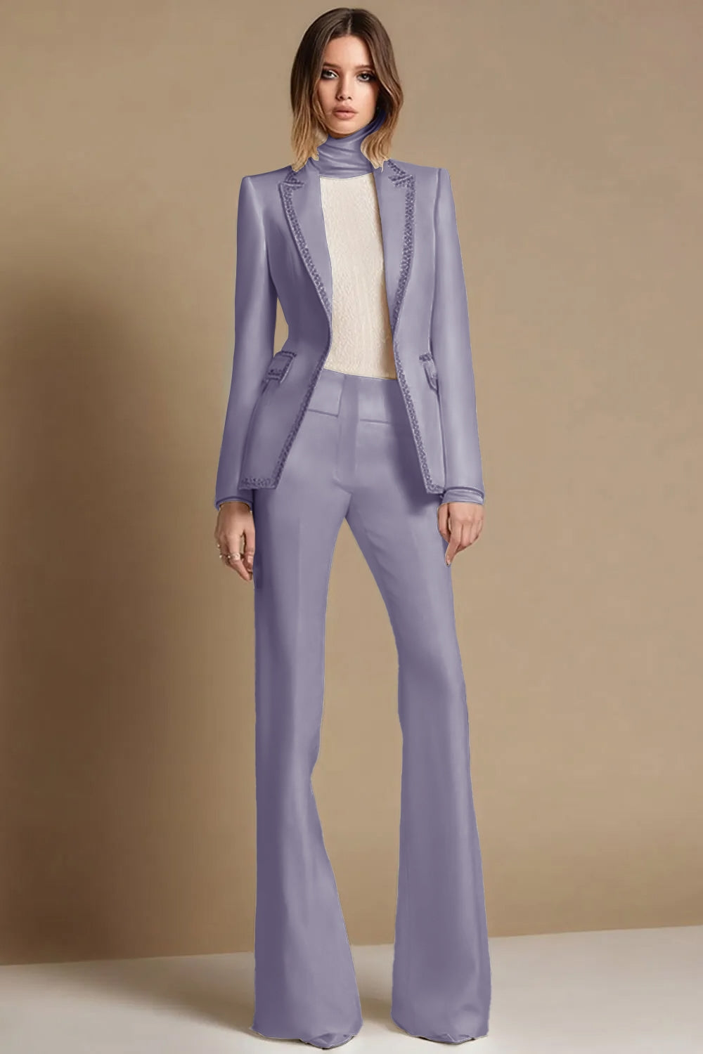 White 2-Piece Peak Lapel Prom Suits With Beading