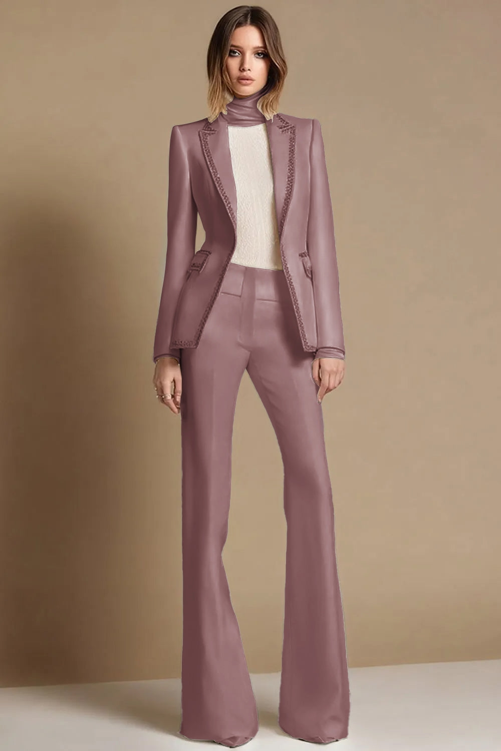 White 2-Piece Peak Lapel Prom Suits With Beading