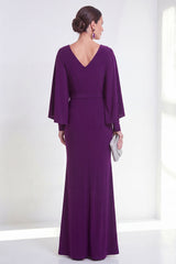 Purple Mermaid Long Sleeve Maxi Mother of the Bride Dress