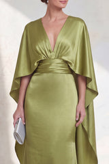 Green Satin Mermaid Ruched Mother of the Bride Dress with Cape