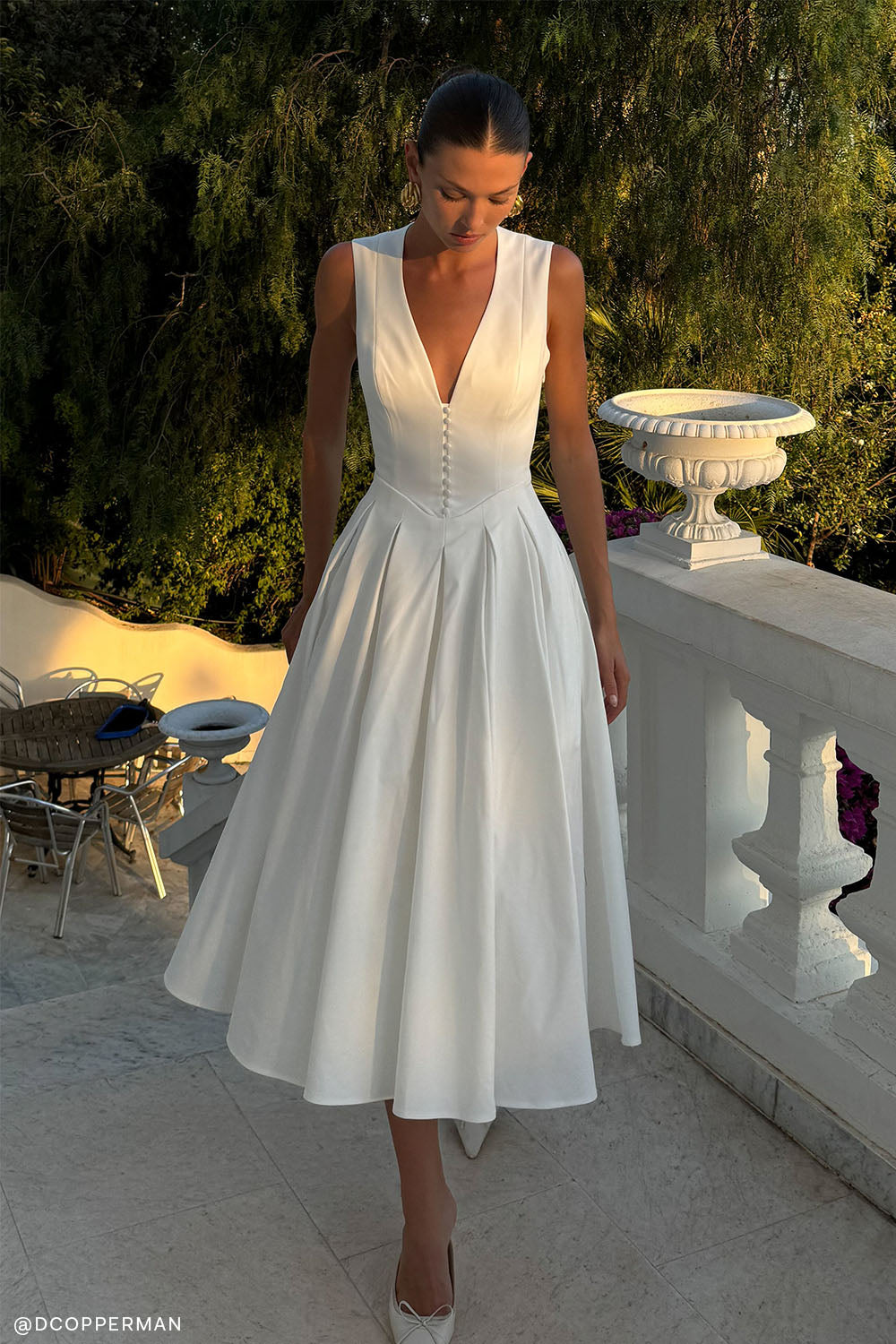 Keely Cotton Sleeveless Midi Dress - White
