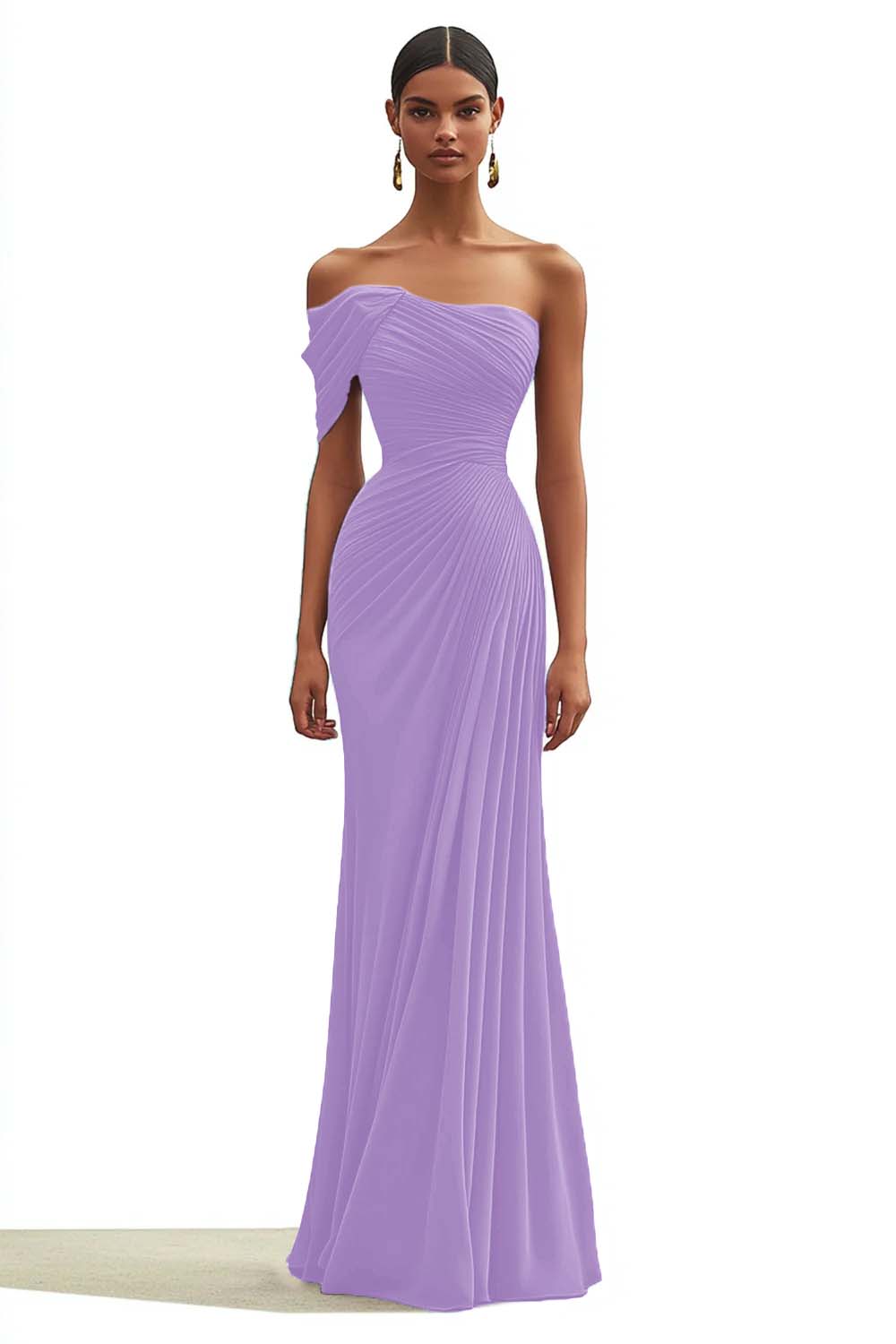 One Shoulder Sheath Pleated Dark Green Long Formal Dress