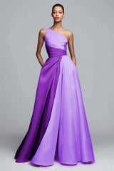 Pink Colorblock A-Line One Shoulder Formal Dress