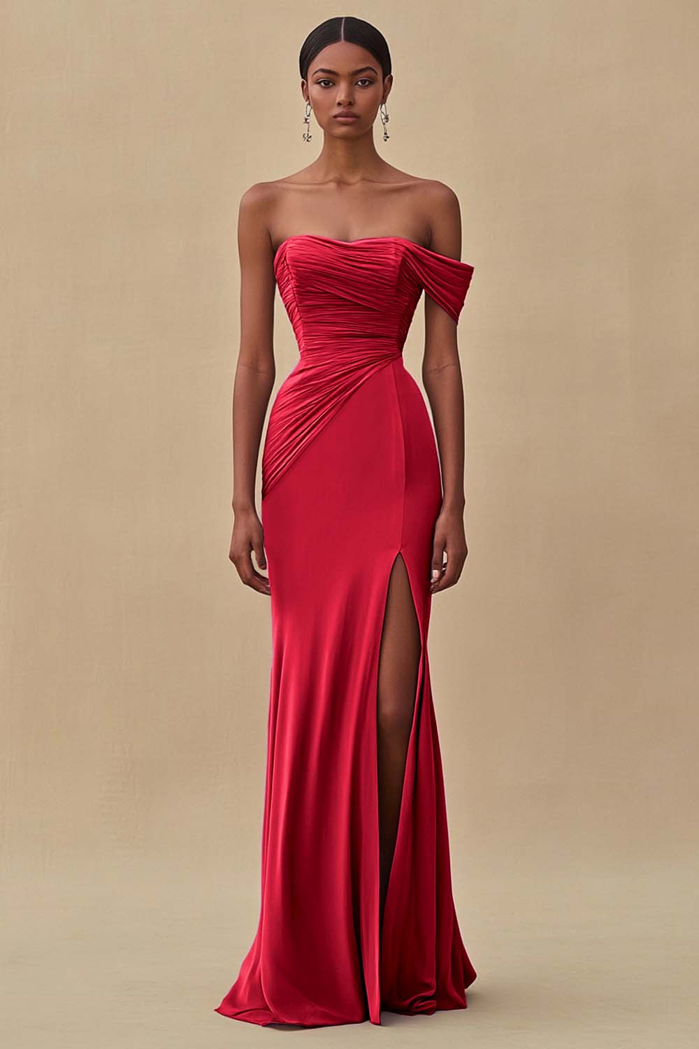 One Shoulder Purple Ruched Sheath Long Formal Dress with Slit