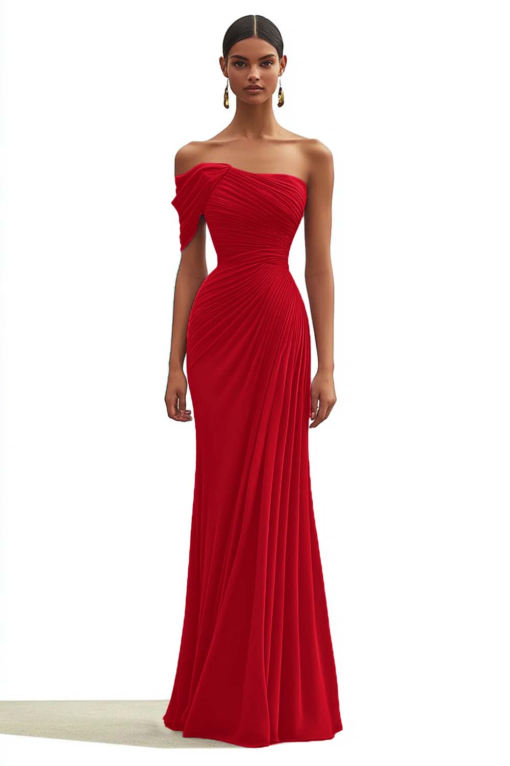 One Shoulder Sheath Pleated Dark Green Long Formal Dress