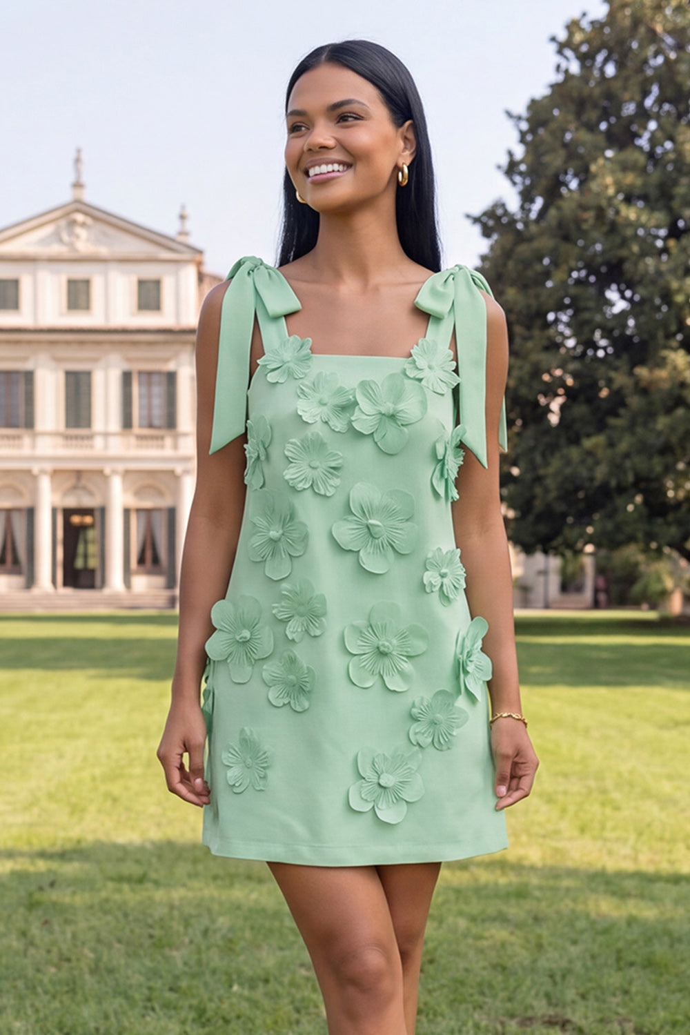 A-Line Lilac Floral Homecoming Dress with Sash